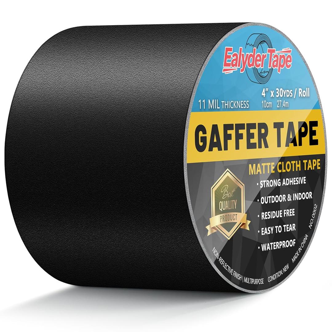 Black Gaffers Tape 4 Inch x 30 Yards - Heavy Duty, Waterproof, No Residue, Non-Reflective, Easy Tear Gaffers Stage Tape - Multipurpose