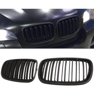 ABS E70 Grill, 2 pc Set Front Kidney Grille Compatible with 2007-2014 X5 E70 X6 E71 (Double Line Matte black Grills)