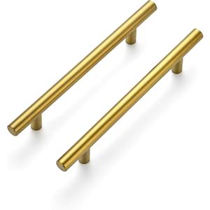 Ravinte 10 Pack 7.38" Cabinet Pulls Brushed Brass Stainless Steel Kitchen Cupboard Handles Cabinet Handles 7.38" Length, 5" Hole Center
