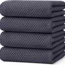 Kitinjoy 100% Cotton Waffle Weave Kitchen Towels, 4-Pack Super Soft and Absorbent Dish Towel for Drying Dishes, Kitchen Hand Towels, 20 in x 28 in, Dark Grey