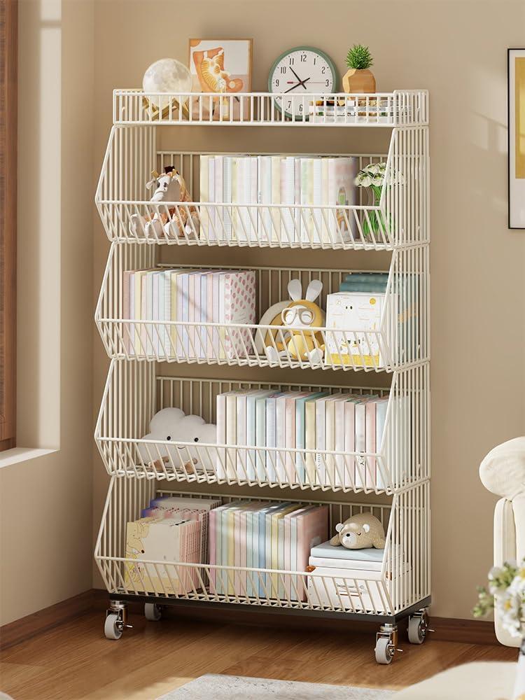 Commercial Metal Storage Rack with Wheels, 4-Tier Display Shelf for Retail Store, White (White, 23.6 x 13.7 x53.9inch)
