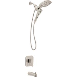 Moen Inara Spot Resist Brushed Nickel Handshower and Rainfall Shower Head with Lever Handle, Tub Spout, and Metal Hose, 84041SRN