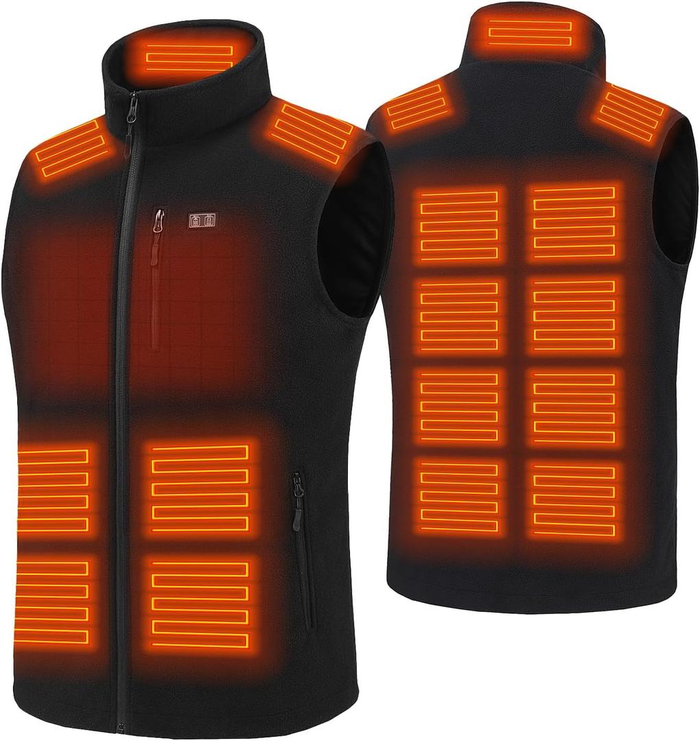 Men and Women Heated Fleece Vest with 16000 mAh Battery pack, 15 Heating Zones, Winter Electric Heating Vests (Large, Black(battery Not Included))