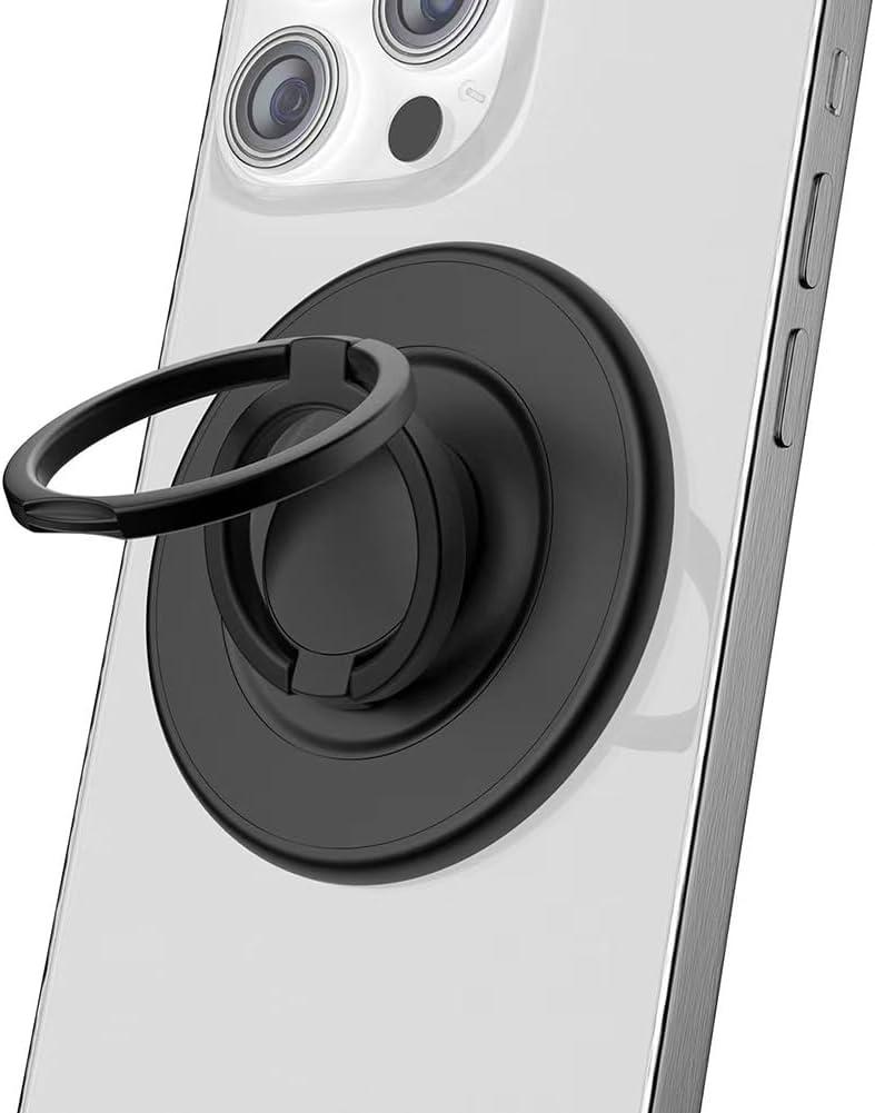 Magnetic Phone Grip Compatible with MagSafe,Magnetic Phone Ring Holder Finger Kickstand Wireless Charging Compatible,Adjustable Double Cell Phone Rings Gripper Stand for MagSafe iPhone - Black