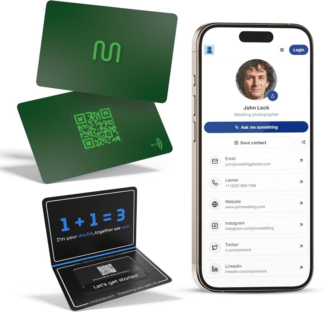 Card - Digital Business Card - Tap to Share - AI Assistant - Networking Card Powered by AI - Connect with People - Tap the NFC or Scan the QR - Compatible with iPhone & Android
