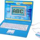 Tech Kidz - STEM Toy Computer Educational Learning Laptop, 80 Challenging Learning Activities to Learn Mathematics, Words, Logic, Typing, LCD Screen with Backlight, Mouse Included, Ages 4+ (Blue)