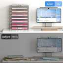 Lavatino 2 Pack 8-Tier Office Desk File Organizer, Letter Tray Paper Organizer with Handle, Including 5 Adjustable Slide Trays for Organizing Desk Workspace Accessories and Supplies (Silver Mesh) (12.7" x 9.2" x 16.5")