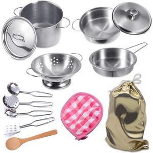 Mini Play Pots and Pans Toys for Kids Kitchen Playset Pretend Cookware Utensils Play Set Play Cooking Toys Mini Stainless Steel Cooking Utensils Toys Kitchen Playset Accessories for Boys Girls