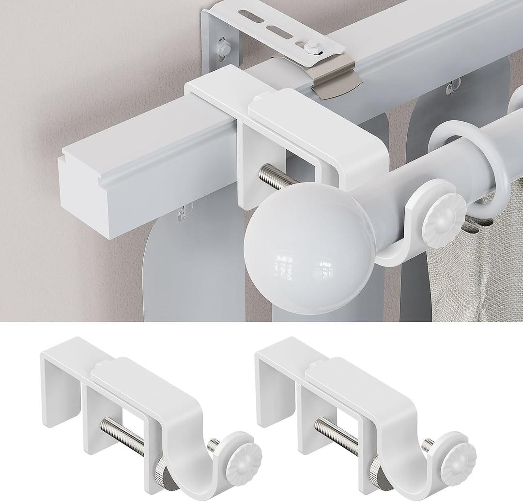 Outside Mount Blinds Curtain Rod Bracket Attachment – ONLY Fit 1"–2" Wide Rectangle Headrail – NOT Compatible with 2"–3" – No Drill No Tools Required (White 2 Pack, 1" to 2")
