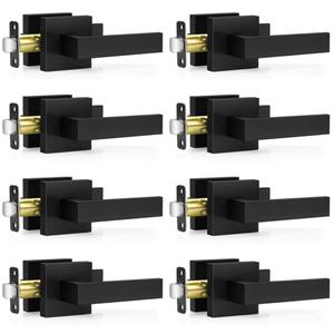 Plustool 8 Pack Matte Black Door Handles, Passage Door Levers for Hallway & Closet, Interior Keyless Door Knobs Heavy Duty Square Non-Locking Handlesets(2.0lb), Reversible for Left & Right Sided Doors