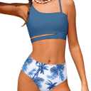 Queenstyle Girls Swimsuits Bikini Set Kids Cutout Bathing Suit Bikini Top Two Piece Girls' Swimwear (15-16 Years, Navy Blue)