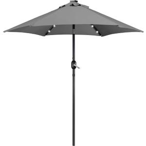 Yaheetech 7.5 ft Solar Patio Umbrella LED Lighted Umbrella with Tilt and Crank Lift System, Table Market Sunshade for Garden, Deck, Backyard, Pool and Beach, Grey