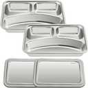 VENTION Child Stainless Steel Rectangular Divided Plates, 3 Sections Dinner Plates, Serving Tray with Lid Set of 2