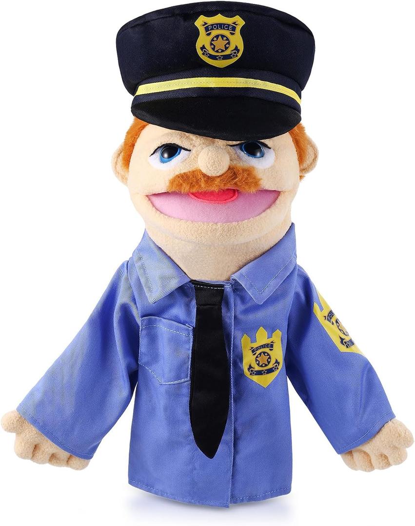 Role Play Hand Puppets Hand Plush Chef Doctor Fireman Pirate Detective Athlete Nurse Worker Hand Puppet Toys Puppets for Kids Storytelling Imaginative Pretend Play Teaching Preschool(Police)