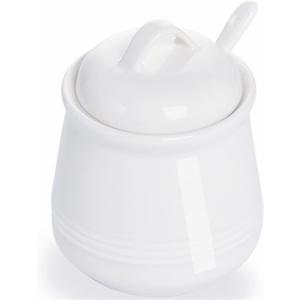 HAOTOP Porcelain Sugar Bowl, Ceramic Salt Bowl with Spoon and Lid for Home and Kitchen, 12 Ounces (White)