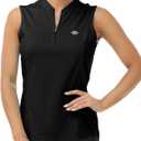 JINSHI Women Tennis Shirt Golf Sleeveless ShirtsQuick Dry UPF 50+ Sportswear with Zipper (XX-Large, Black)