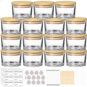 SUPMIND 14 Pack 4oz Clear Candle Jars, Small Wide Mouth Glass Empty Jars with Bamboo Lids for Making Candle, Bulk Container