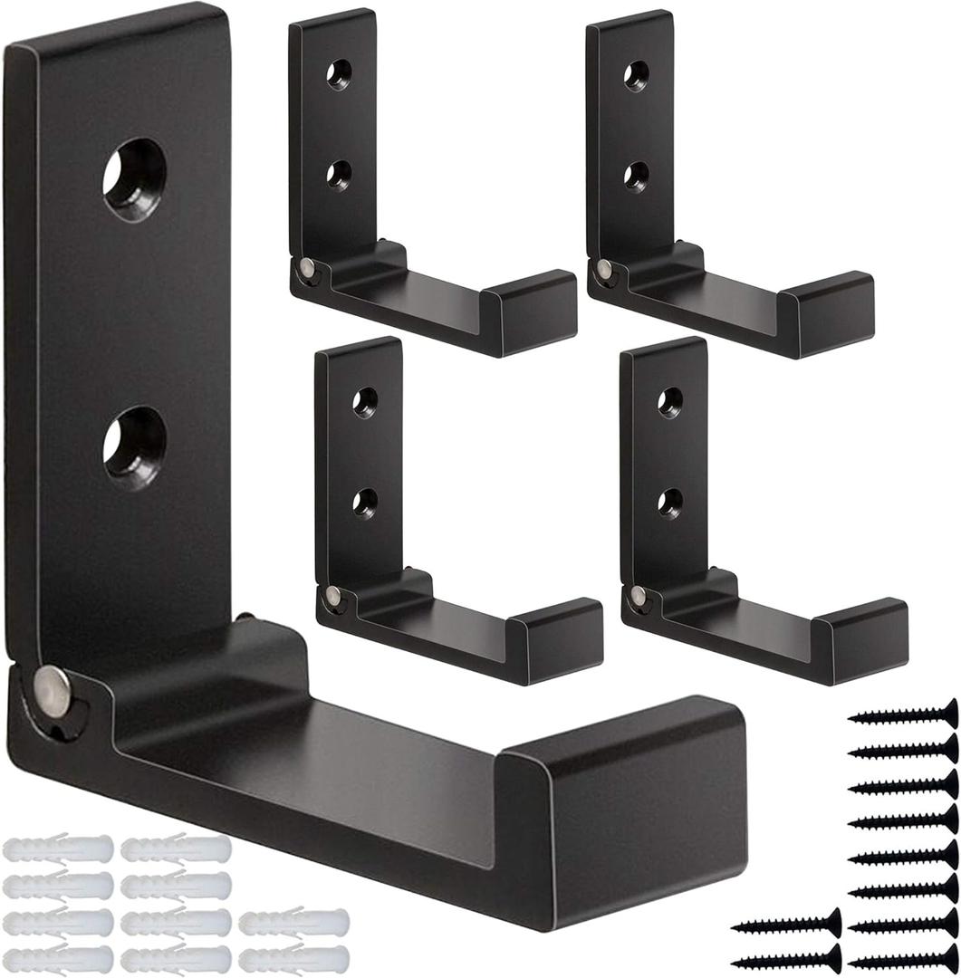 ZEYU Folding Coat Hooks, 5Pcs Wall Hooks for Hanging Coat Towel Hooks Hardware Heavy Duty Aluminum Alloy Headphone Holder No Rust Wall Mounted with Screws for Bags Fitness Equipment (5Pcs-Black)