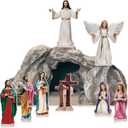 Wesiti 9 Pcs Easter Resurrection Scene Decorations Wooden Cross Empty Tomb Statue Religious Jesus Nativity Scene Spring Christian Easter Table Decorations