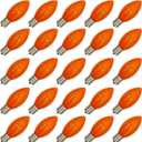 SUNSGNE 25 Pack C9 LED Outdoor Christmas Orange Light Bulbs, C9 Plastic Shatterproof LED Replacement Bulbs for Christmas Outdoor Patio String Lights, E17 Intermediate Base - 0.6 Watts