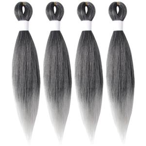 Braiding Hair Pre Stretched 14 Inch 4 Packs, Short Hair Extensions for Braids, Synthetic Braiding Hair Prestretched TGrey(Ombre Grey)