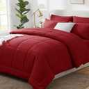 CozyLux Full Size Comforter Sets Dark Red, 7 Pieces Bed in a Bag, Red Comforter Full Size, All Season Bedding Sets with Stitch Quilted Comforter, Flat Sheet, Fitted Sheet, Pillowcases