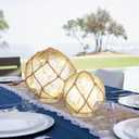 3 Pack Glass Fishing Float Nautical Lamp Coastal Beach Decor Nautical LED Light up Glass Buoy for Coastal Beach Decor (Classic Color)