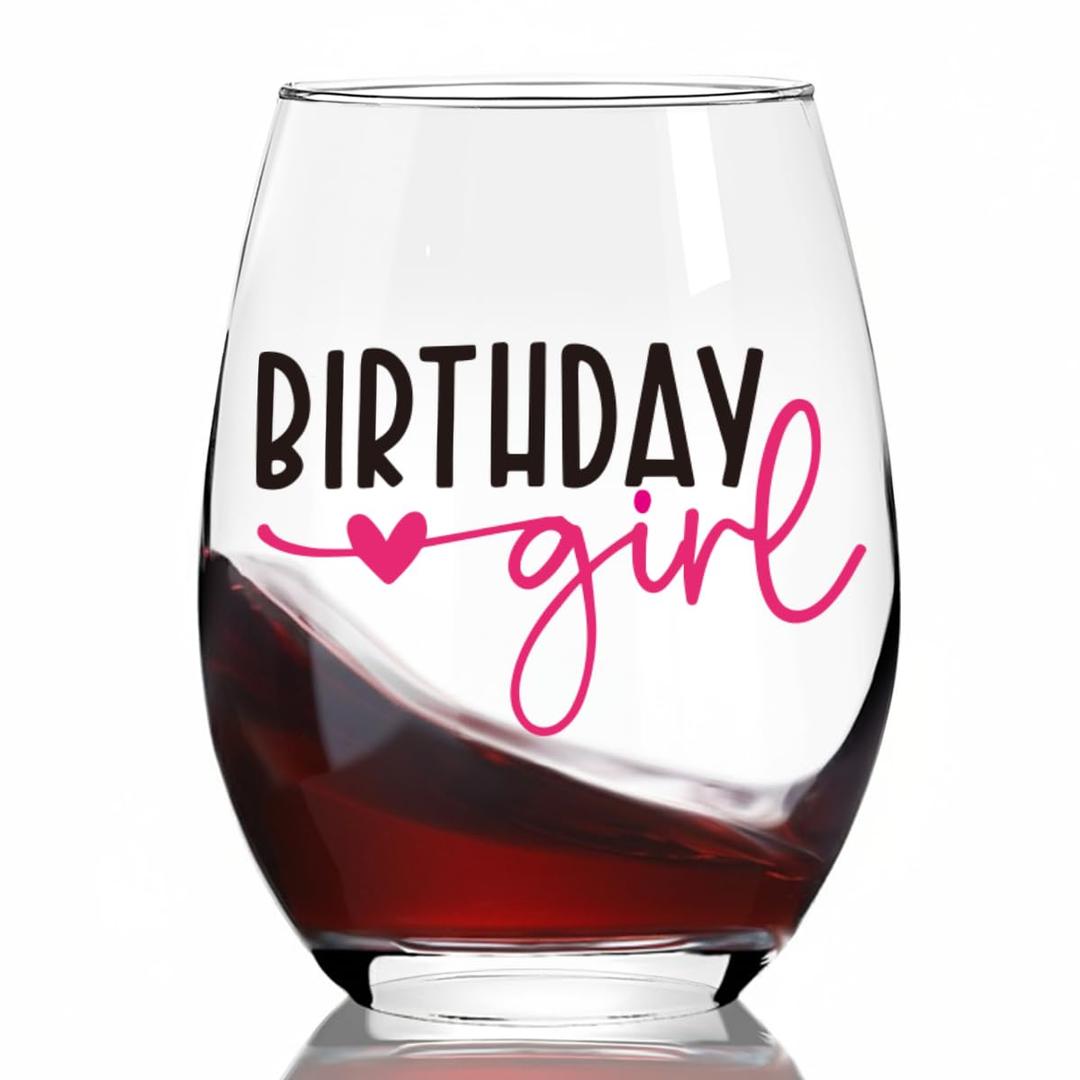 Birthday Girl,Cute Birthday Stemless Wine Glass Gifts for Women,Sister,Friends,Daughter,Niece,21th 30th Happy Birthdays Decoration Party Supplies for Her -47