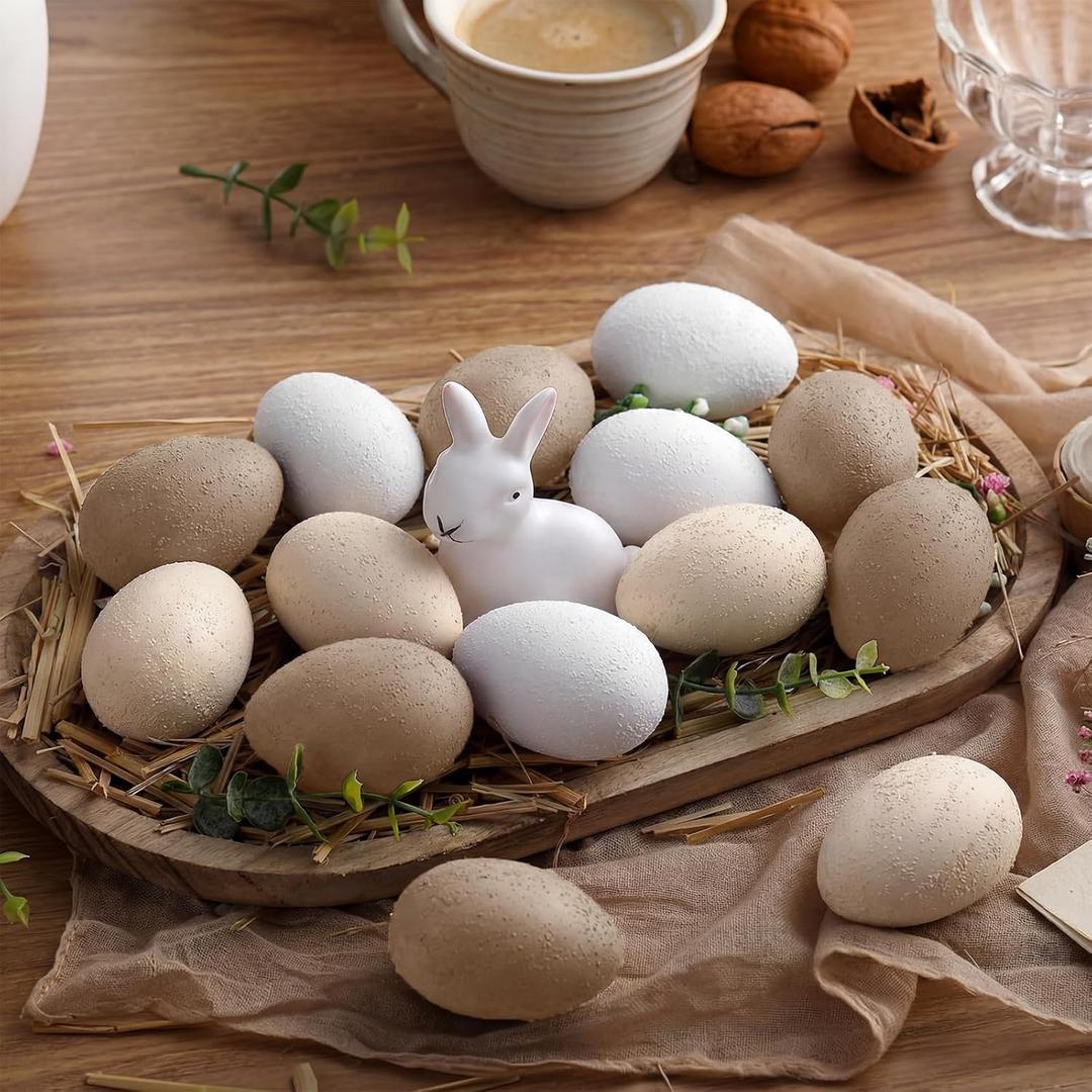 Gejoy 24 Pcs Easter Speckled Eggs Textured Plastic Eggs Neutral Easter Decor Pastel Fake Chicken Eggs Easter Bowl Basket Vase Fillers Rustic Spring Easter Decor for Home Table Egg Hunts (Textured)