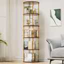 Flycity 5 Tier Rotating Bookshelf, 360 Corner Bookshelf Tower, Round Revolving Bookcase with Special Visible Partition Storage, Narrow Book Shelf Organizer for Living Room, Small Space, Gold