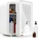 Skincare Fridge - Mini Fridge with Dimmable LED Mirror (4 Liter/6 Can), Cooler and Warmer, for Skincare and Food, Mini Fridge for Bedroom, Office and Car, White