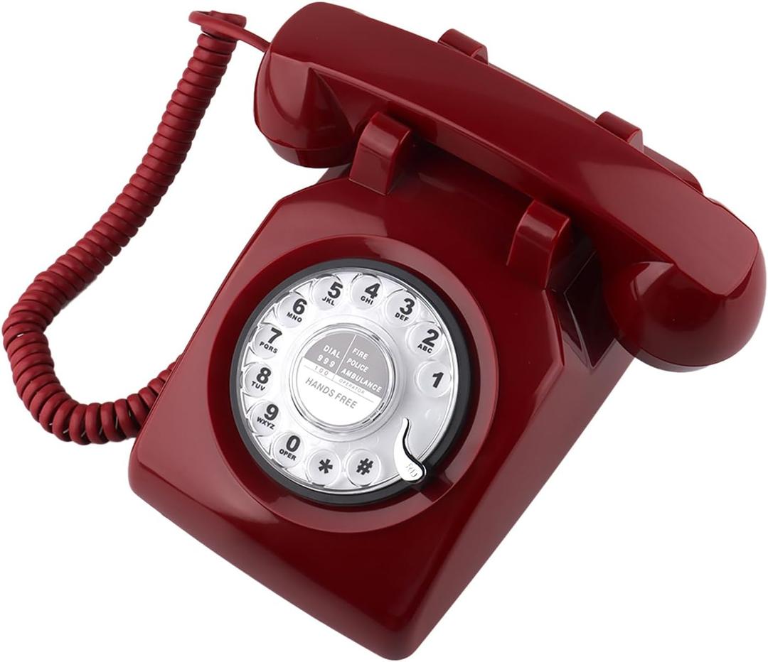 Retro Telephone, Classic Landline Telephone Vintage Old Fashioned Corded Telephone with Redial Function,for Home & Office Decor, Red