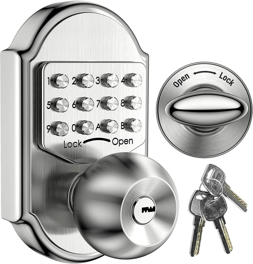 Keyless Entry Door Lock - Door Locks with Keypads, Deadbolt Lock Keypad Door Knob, Stainless Steel (Pass Code or Key) 100% Mechanical, No Electronic Gray