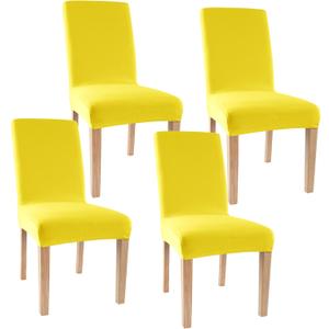 Obstal Stretch Spandex Dining Room Chair Covers Set of 4 Universal Removable Washable Chair Seat Slipcovers Protector for Kitchen, Ceremony, Wedding, Banquet, Hotel and Party, Yellow