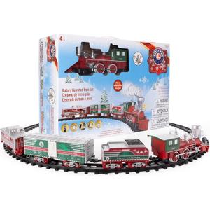 Lionel North Pole Express Battery O Gauge Toy Train Set with Remote, Locomotive, Train Cars, & Track with Authentic Train Sounds, Lights, & Water Vapor Smoke Effects for Kids 4+