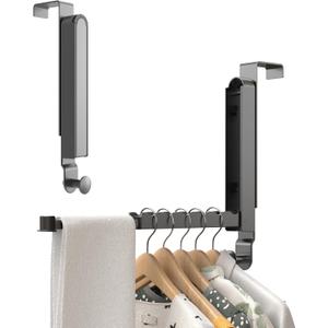 Over The Door Hanger Hook, Foldable Over The Door Drying Rack for Clothes & Towel Rack, Heavy Duty Over The Door Hanger for Bathroom, Bedroom, Fits 1 3/8" Doors, (Space Gray)