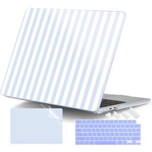 MacBook Air 13 Inch (13.6 Inch) Case, M5/M4/M3/M2 Chip 2026 2025 2024 2023 2022, Hard Plastic Printed Cover with Screen Protector & Keyboard Cover & Dust Plugs, Blue & White Stripes