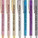 Jxueych 7 Pcs Funny Ballpoint Pen Set Gift for Coworker, Days of The Week Daily Glitter Pen, Black Ink Medium Point 1.0 Mm Smooth Writing