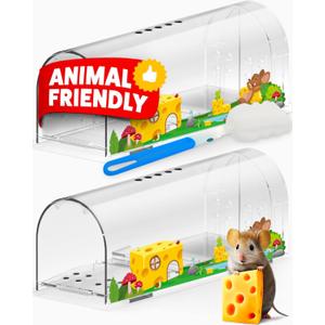 Motel Mouse Humane No Kill Live Catch and Release Mouse Traps, Reusable with Cleaning Brush - 2 Pack (Regular Cheese Sticker) Motel Mouse Humane No Kill Live Catch and Release Mouse Traps, Reusable with Cleaning Brush - 2 Pack (Regular Cheese Sticker)