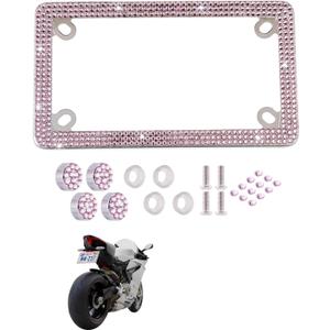 Fashion Motorcycle Premium Pink Bling License Plate Frames,Exclusive Bling Motorcycle License Plate Holder,Motorbike Rhinestone License Plate Covers(1PC)
