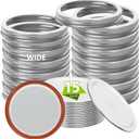 Silver 15Ring+15Lids 86mm/3.38" Canning Lids with Rings Wide Mouth for Canning Jars, Split Lids and Rings Food Grade Material, Fit & Airtight for Wide Mouth Jars (15)