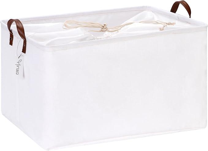 Hinwo 4-Pack Extra Large Canvas Fabric Storage Baskets with Handles, 70L Oversized Storage Bins, Collapsible Storage Box, Clothes, Toys, Blankets Organizers, 22 x 15 x 13 inches, (White)