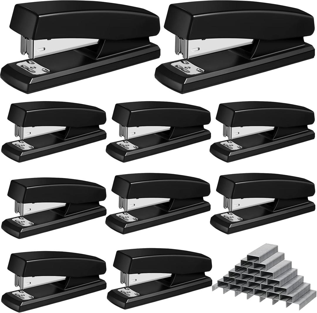Marspark 10 Pcs Stapler for Desk Office Staplers Bulk with 6000 Staples 25 Sheet Capacity for School Office (Black)