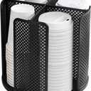 Cup and Lid Organizer Cup Dispenser Coffee Cup Organizer Paper Cup Holder Rotating for Bathroom, Restaurant, Break Room, Coffee Station, Bar, Buffet, Kitchen Cabinet, Countertop,4 Compartment (Black)