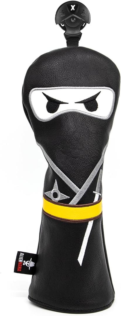 Golf Club Headcover 2 Wood Headcover Ninja Design Magnetic Closure Elegant Embroidery Premium Leather Driver Fairway Wood Hybrid Blade Mallet Putter Cover Wood Head Cover