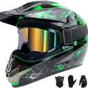 Youth Kids Dirt Bike Helmet Full Face Helmets,Motorcycle Helmets for Boys and Girls 8-14,Includes (Gloves Goggles Mask) 4Pcs Set,Motocross Bike Helmet for Off-Road ATV BMX MX,DOT Approved (Green,M)