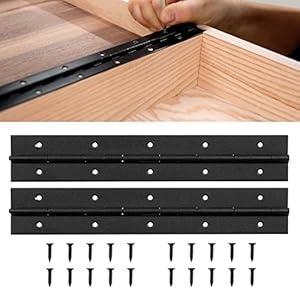 BEAMNOVA 2 Pcs Black Piano Hinges 12x2x0.06 Inch Heavy Duty Continuous Hinges 304 Stainless Steel with Holes Screws for Cabinet Doors Pianos Mailbox Storage Boxes