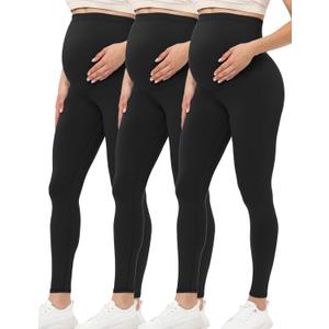 Buttergene Women's Maternity Leggings over the Belly Maternity Yoga Pants Workout Pregnancy Leggings (Pack of 3,L, Black)