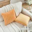 FUTEI Orange Decorative Throw Pillow Covers Set of 2, 26x26 Inch Soft Fluffy Faux Fur Plush Striped Euro Pillow Shams, Modern Home Decor for Couch Bed Living Room
