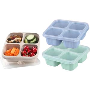 2PCS Snack Containers, Divided Bento Lunch Box with Transparent Lids, Reusable Meal for Adult, BPA Free, 4 Compartment Food Storage for People Work Travel, Blue Green